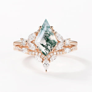 Kite Whisper | Moss Agate Cluster Engagement Set 2pcs.
