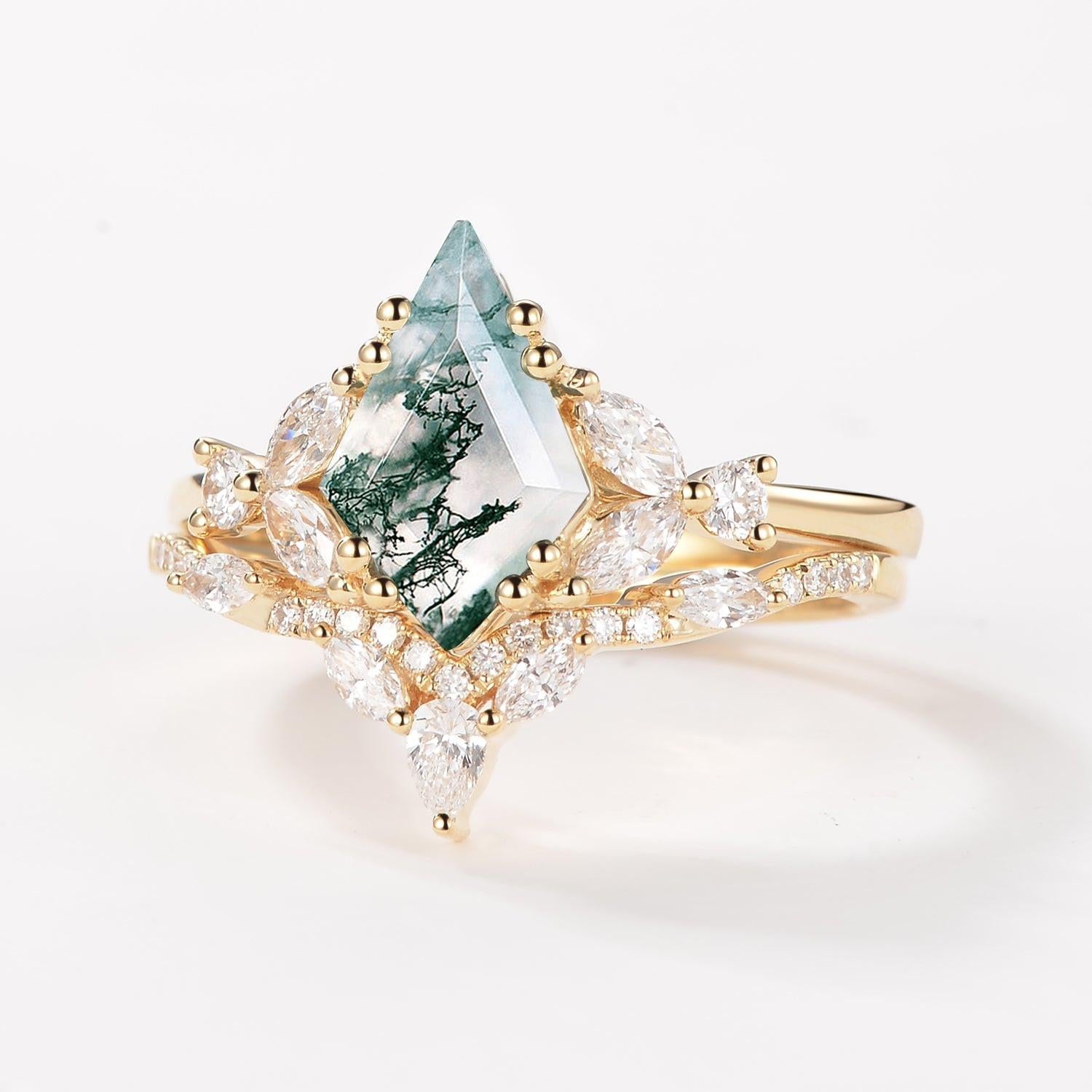 Kite Whisper | Moss Agate Cluster Engagement Set 2pcs.