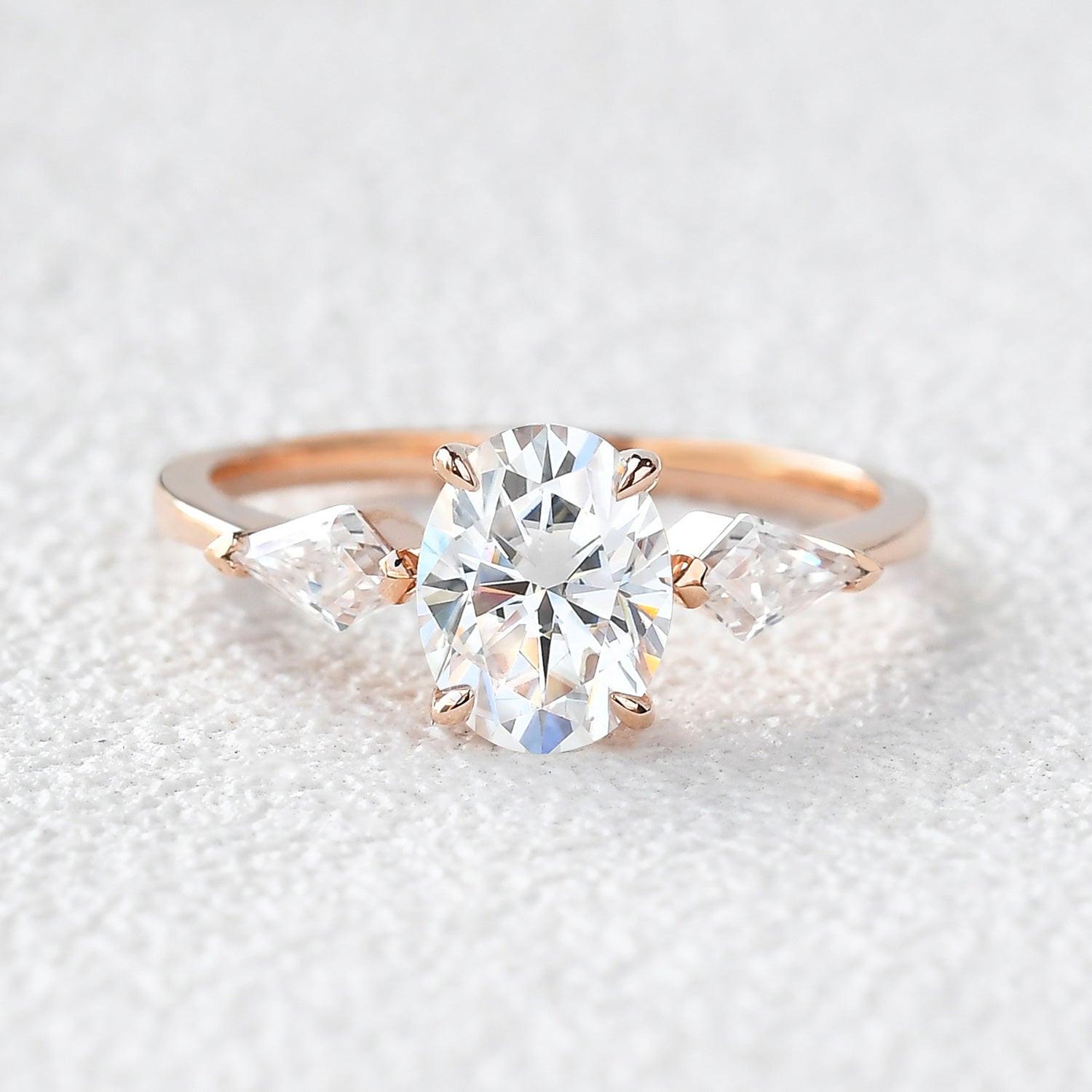 1.5ct Oval Moss Agate Three Stones Engagement Ring.