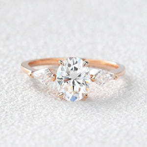 1.5ct Oval Moss Agate Three Stones Engagement Ring.