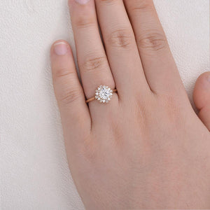 Sunflower Moissanite Halo Yellow Gold Inspired Ring.