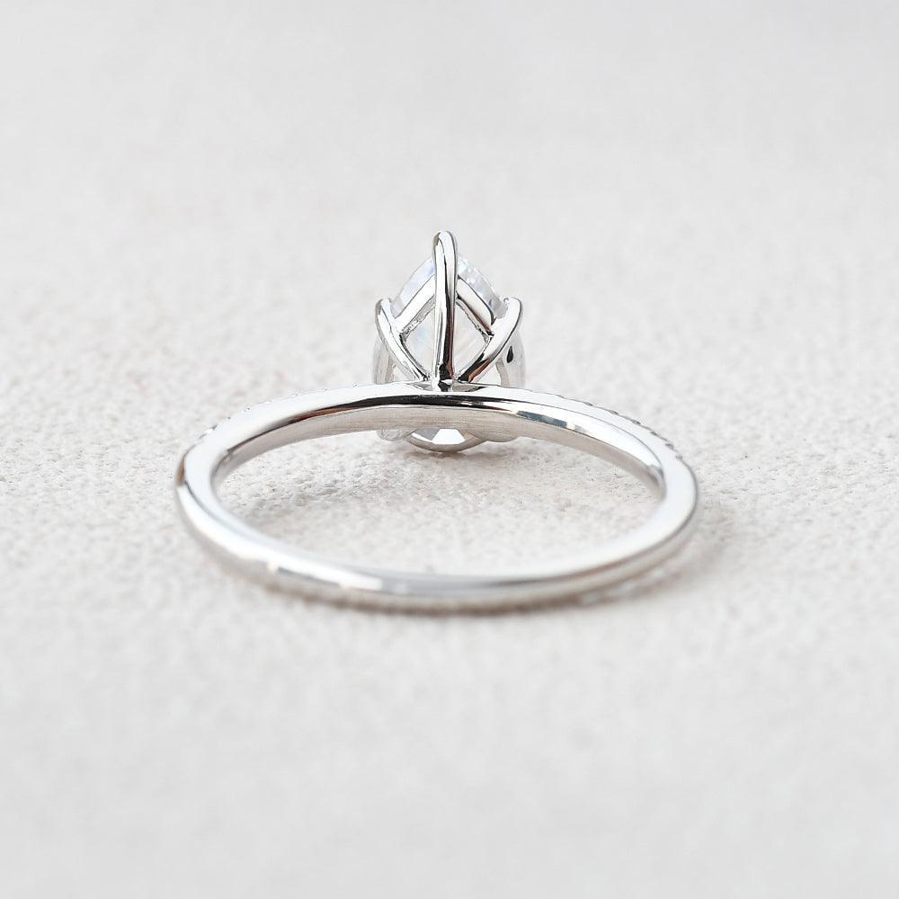 Classic 1.5ct Pear Shaped Moissanite Pave Solitaire Ring.