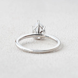 Classic 1.5ct Pear Shaped Moissanite Pave Solitaire Ring.
