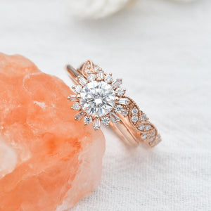 Sunflower Moissanite Halo Yellow Gold Inspired Ring.