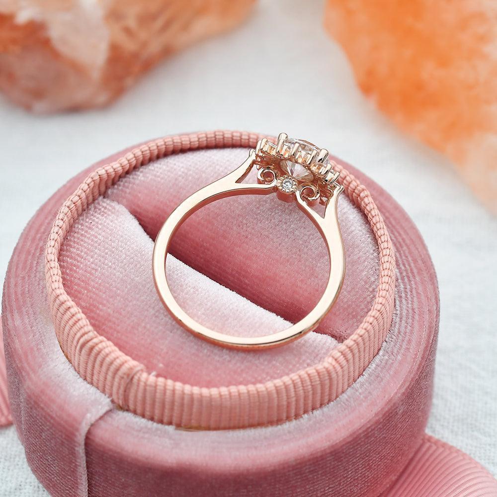 Sunflower Moissanite Halo Yellow Gold Inspired Ring.