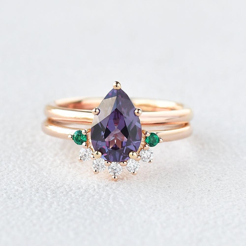 Aurora’s Gleam | Pear Lab Alexandrite Bridal Set 2pcs.