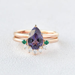 Aurora’s Gleam | Pear Lab Alexandrite Bridal Set 2pcs.