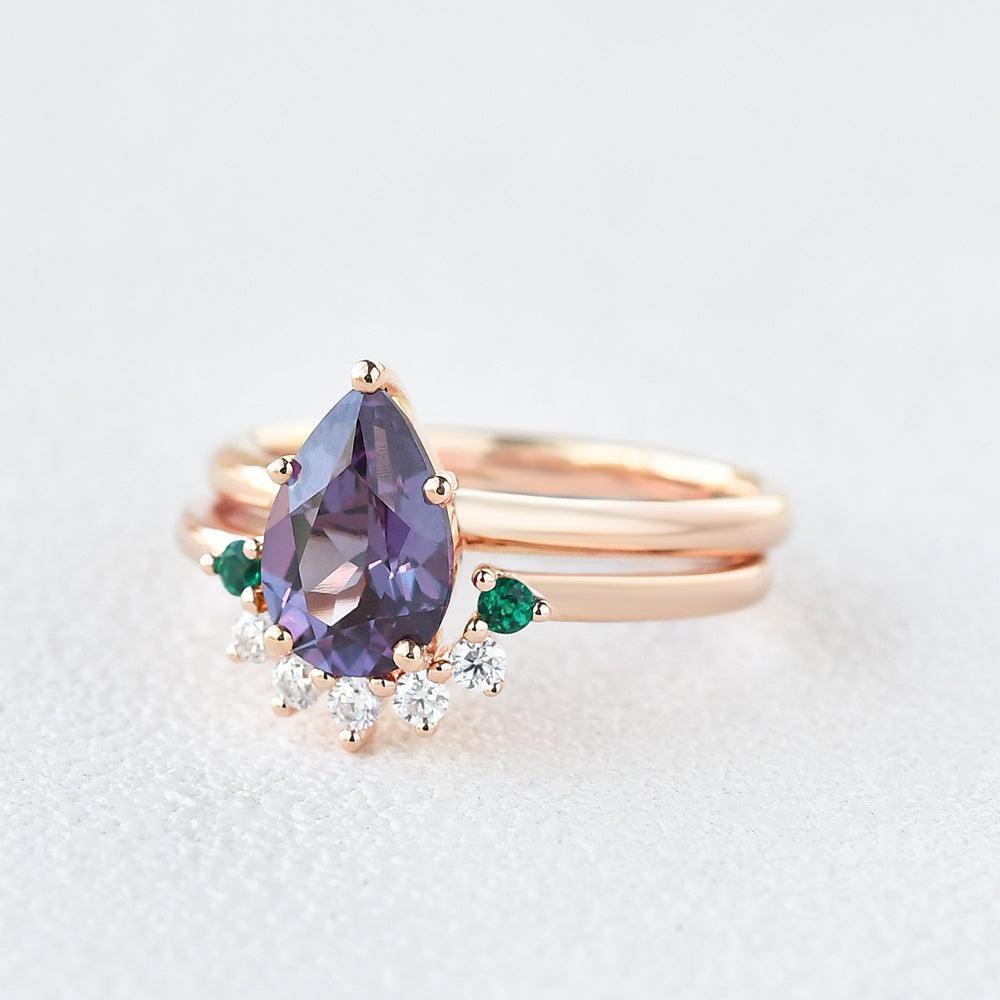 Aurora’s Gleam | Pear Lab Alexandrite Bridal Set 2pcs.