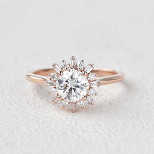 Sunflower Moissanite Halo Yellow Gold Inspired Ring.