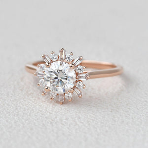 Sunflower Moissanite Halo Yellow Gold Inspired Ring.
