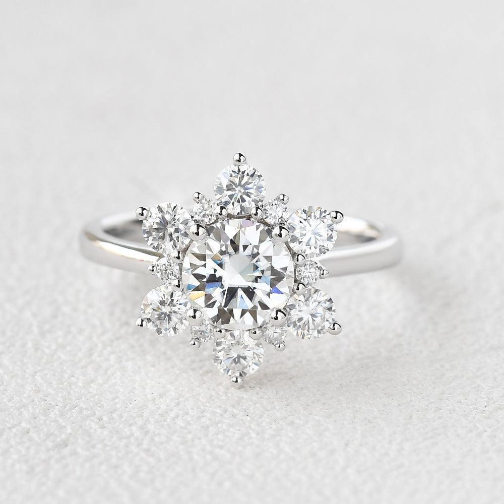 Snowflake Shaped Moissanite Art deco White Gold Ring.