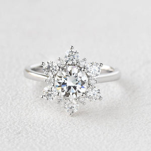 Snowflake Shaped Moissanite Art deco White Gold Ring.