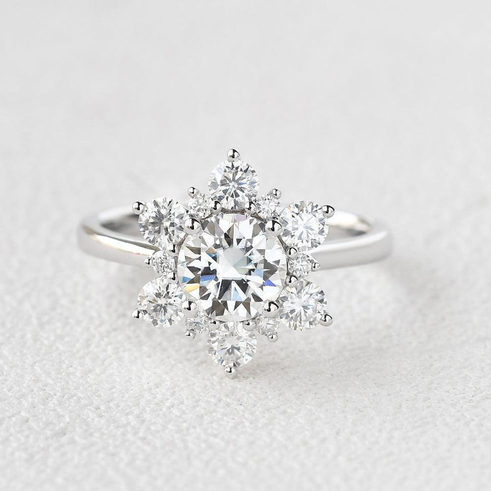 Snowflake Shaped Moissanite Art deco White Gold Ring.