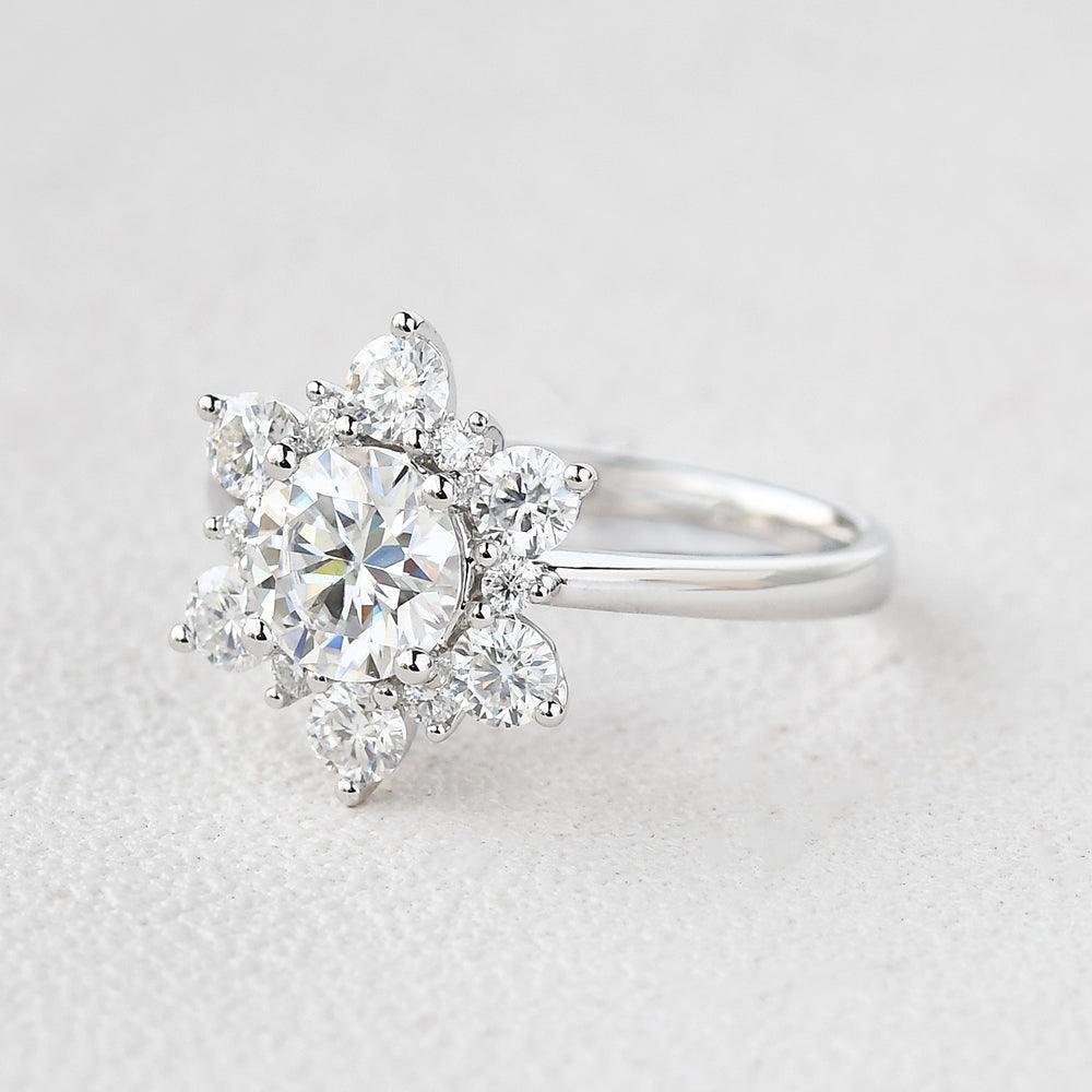Snowflake Shaped Moissanite Art deco White Gold Ring.