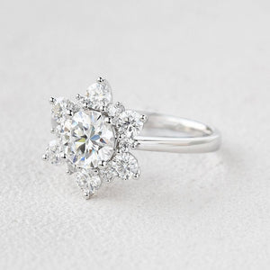 Snowflake Shaped Moissanite Art deco White Gold Ring.