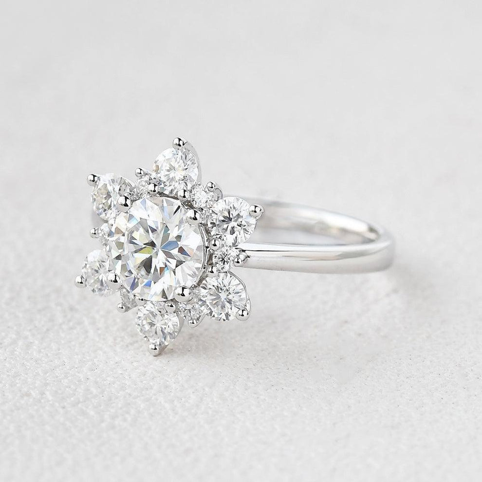 Snowflake Shaped Moissanite Art deco White Gold Ring.