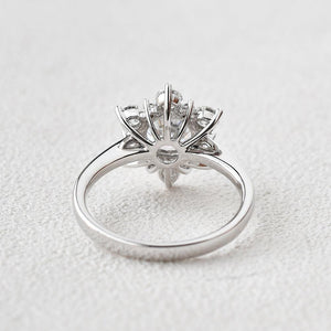 Snowflake Shaped Moissanite Art deco White Gold Ring.