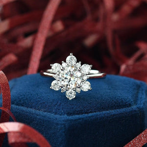 Snowflake Shaped Moissanite Art deco White Gold Ring.