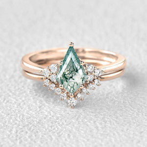 Signature Vintage Moss Agate Engagement Ring Set 2pcs.