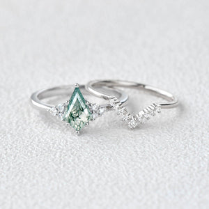 Signature Vintage Moss Agate Engagement Ring Set 2pcs.