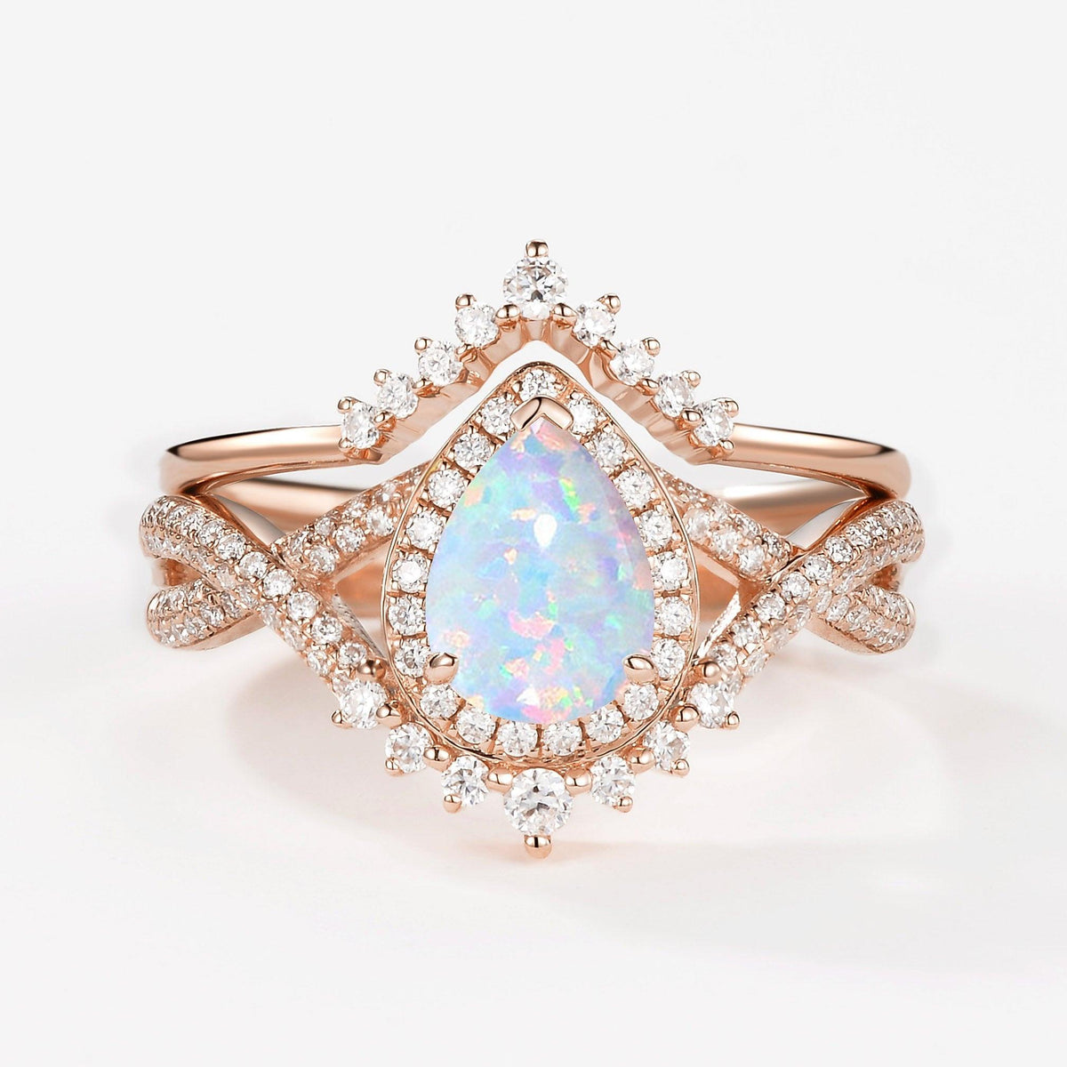 Valentina’s Eternity | Pear Moss Agate Halo Infinity Bridal Set 2pcs.