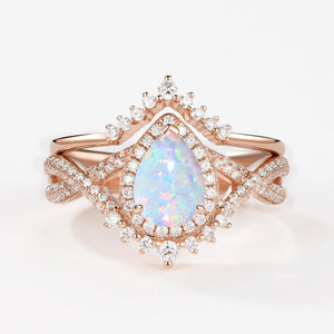 Valentina’s Eternity | Pear Moss Agate Halo Infinity Bridal Set 2pcs.