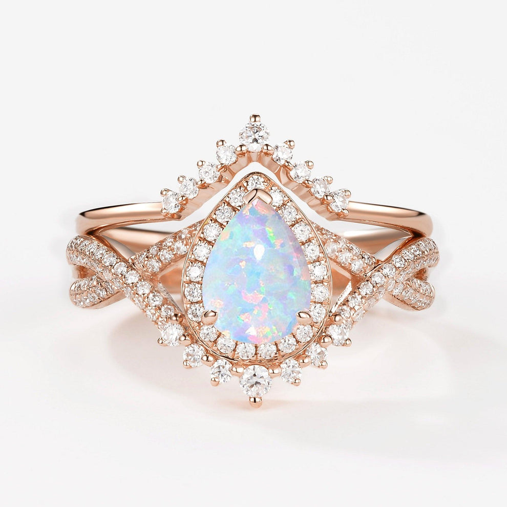 Valentina’s Eternity | Pear Moss Agate Halo Infinity Bridal Set 2pcs.