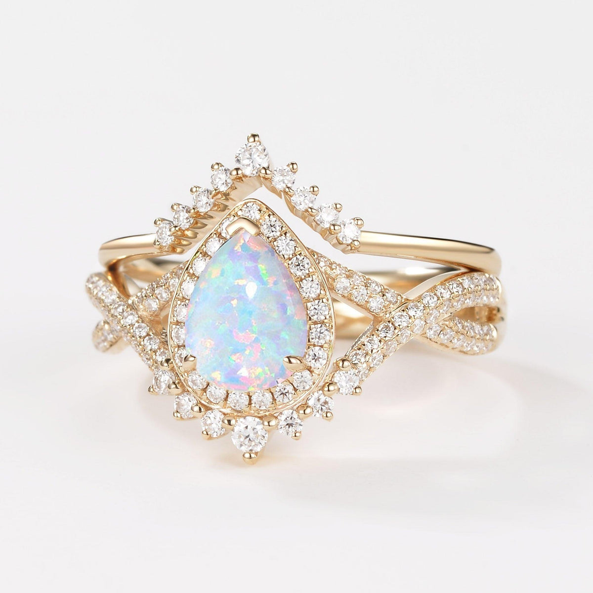 Valentina’s Eternity | Pear Moss Agate Halo Infinity Bridal Set 2pcs.