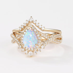 Valentina’s Eternity | Pear Moss Agate Halo Infinity Bridal Set 2pcs.