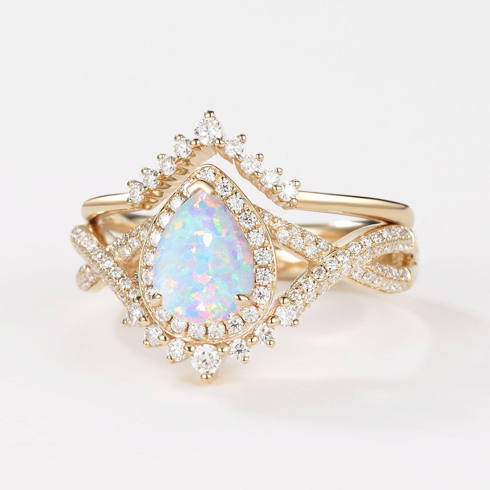 Valentina’s Eternity | Pear Moss Agate Halo Infinity Bridal Set 2pcs.