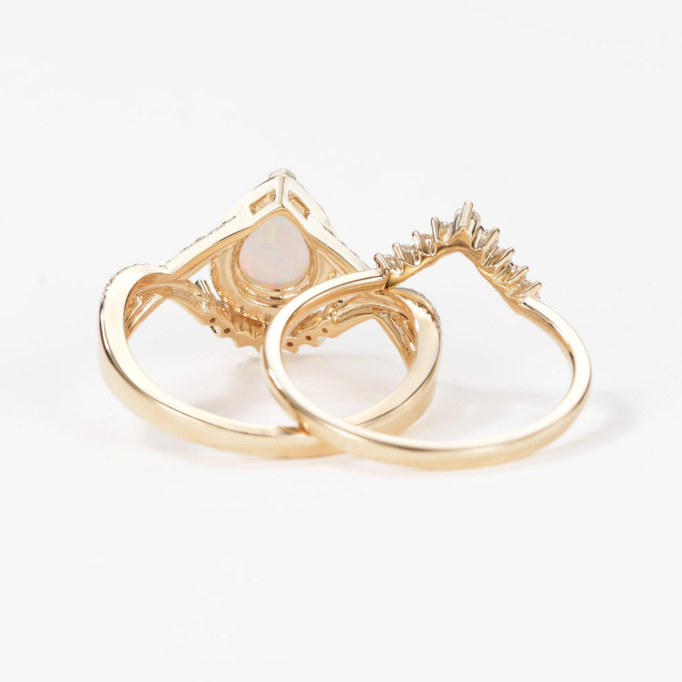 Valentina’s Eternity | Pear Moss Agate Halo Infinity Bridal Set 2pcs.