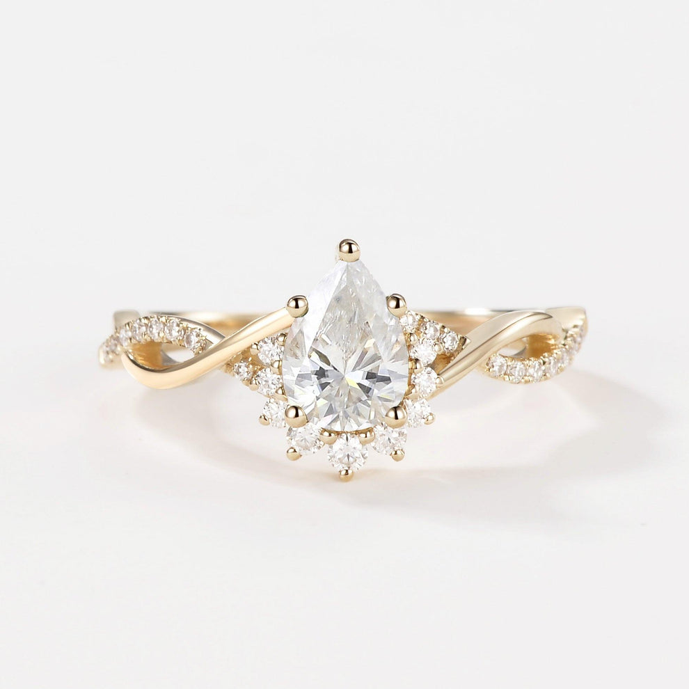 Barbara’s Grove | Pear Moss Agate Infinity Engagement Ring.