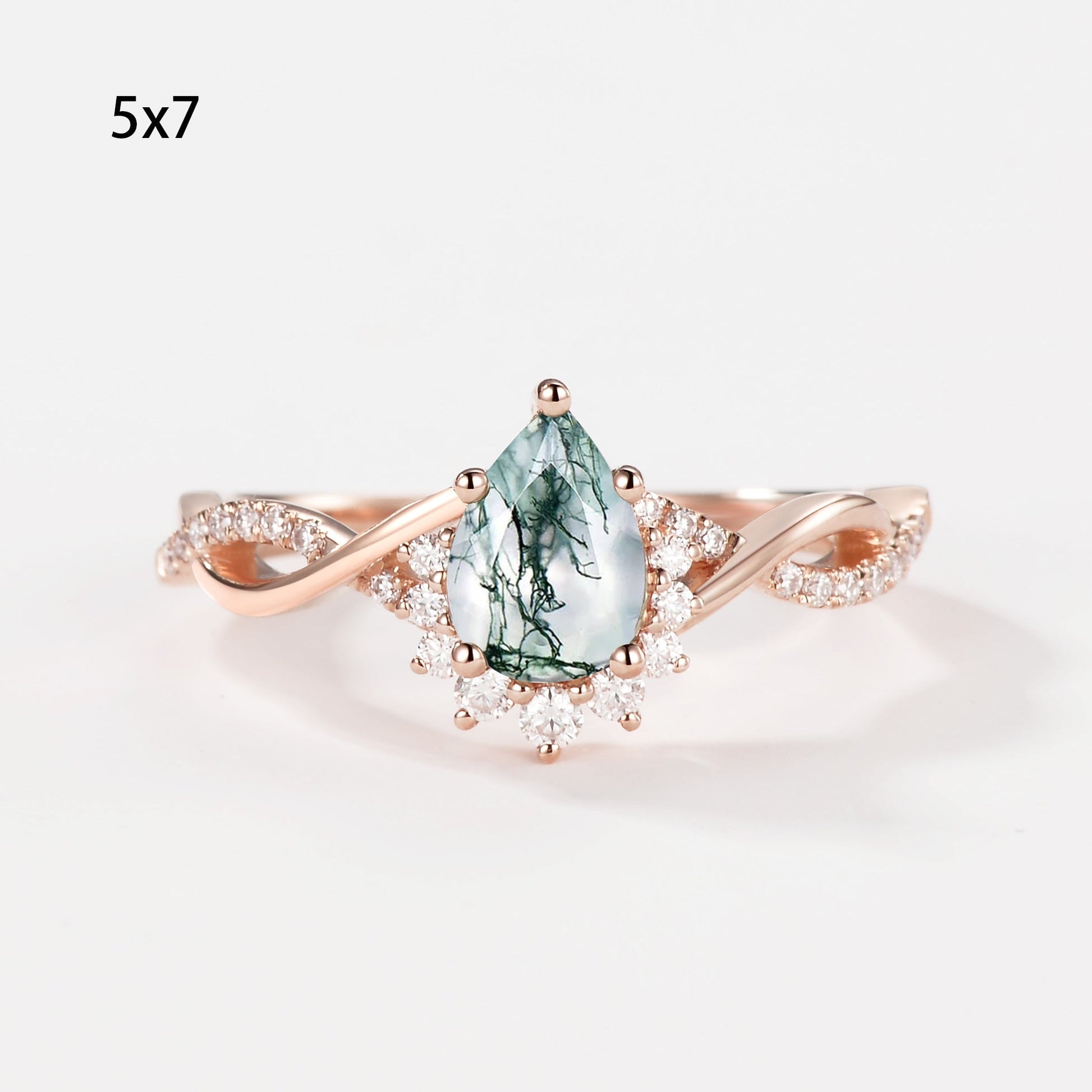 Barbara’s Grove | Pear Moss Agate Infinity Engagement Ring