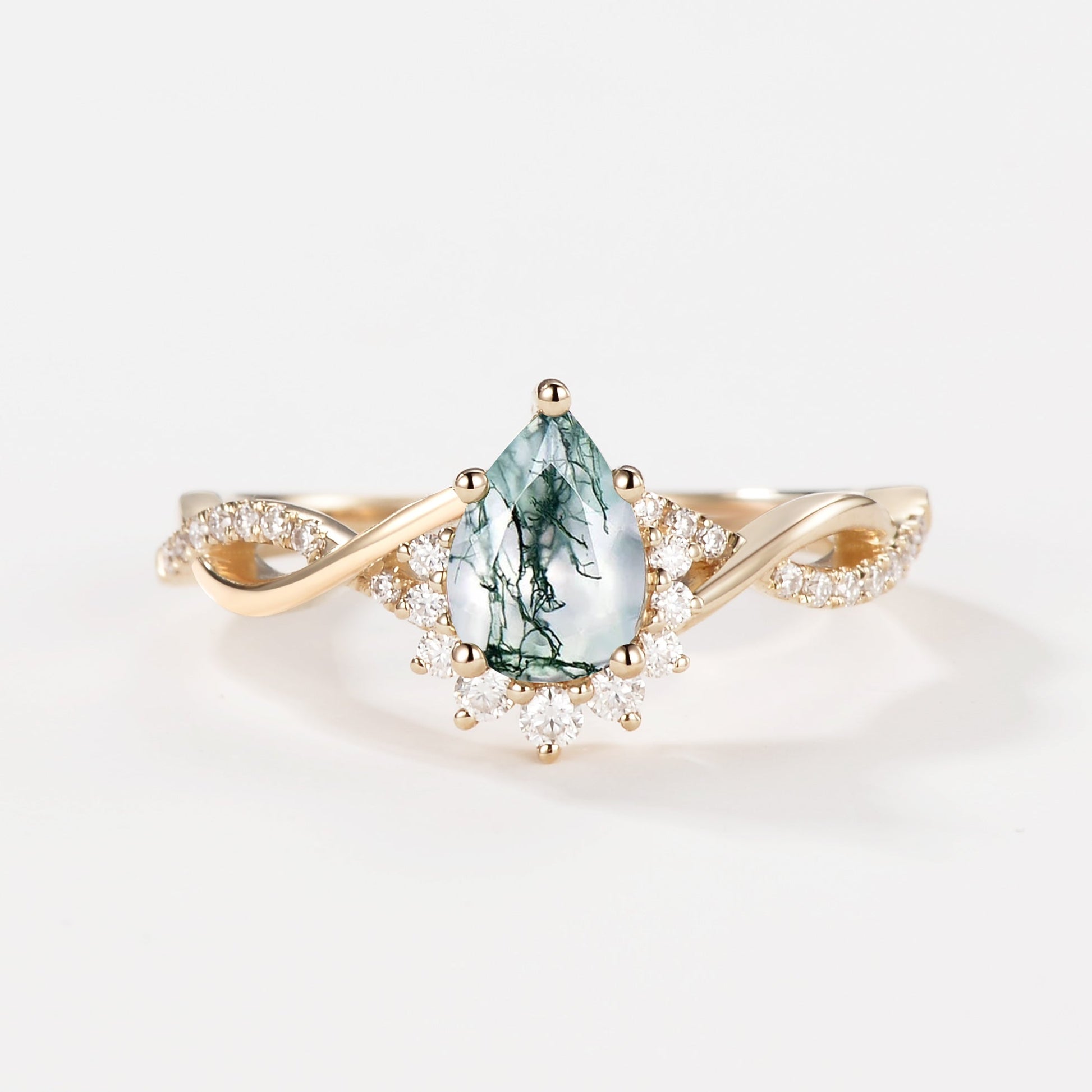 Barbara’s Grove | Pear Moss Agate Infinity Engagement Ring
