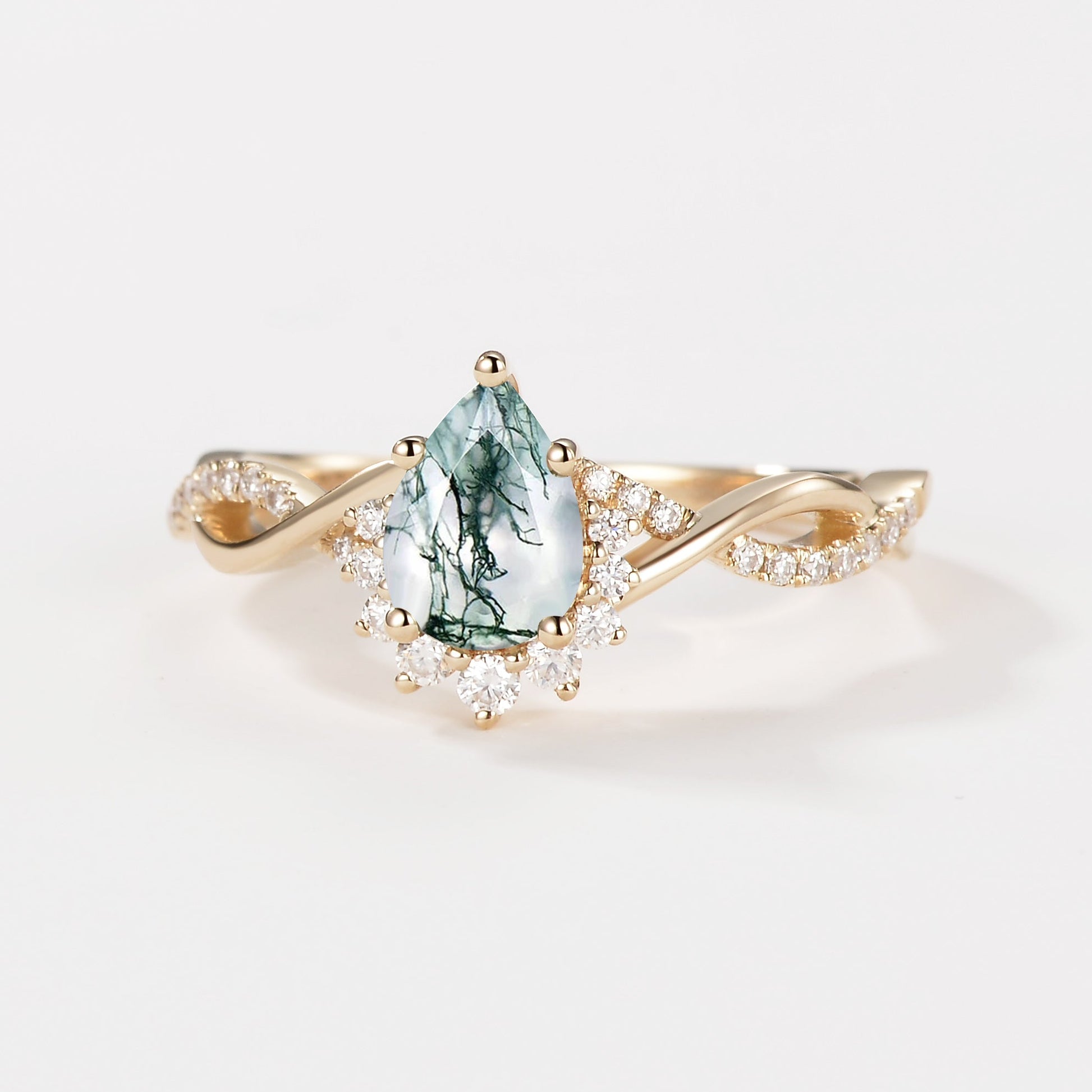 Barbara’s Grove | Pear Moss Agate Infinity Engagement Ring
