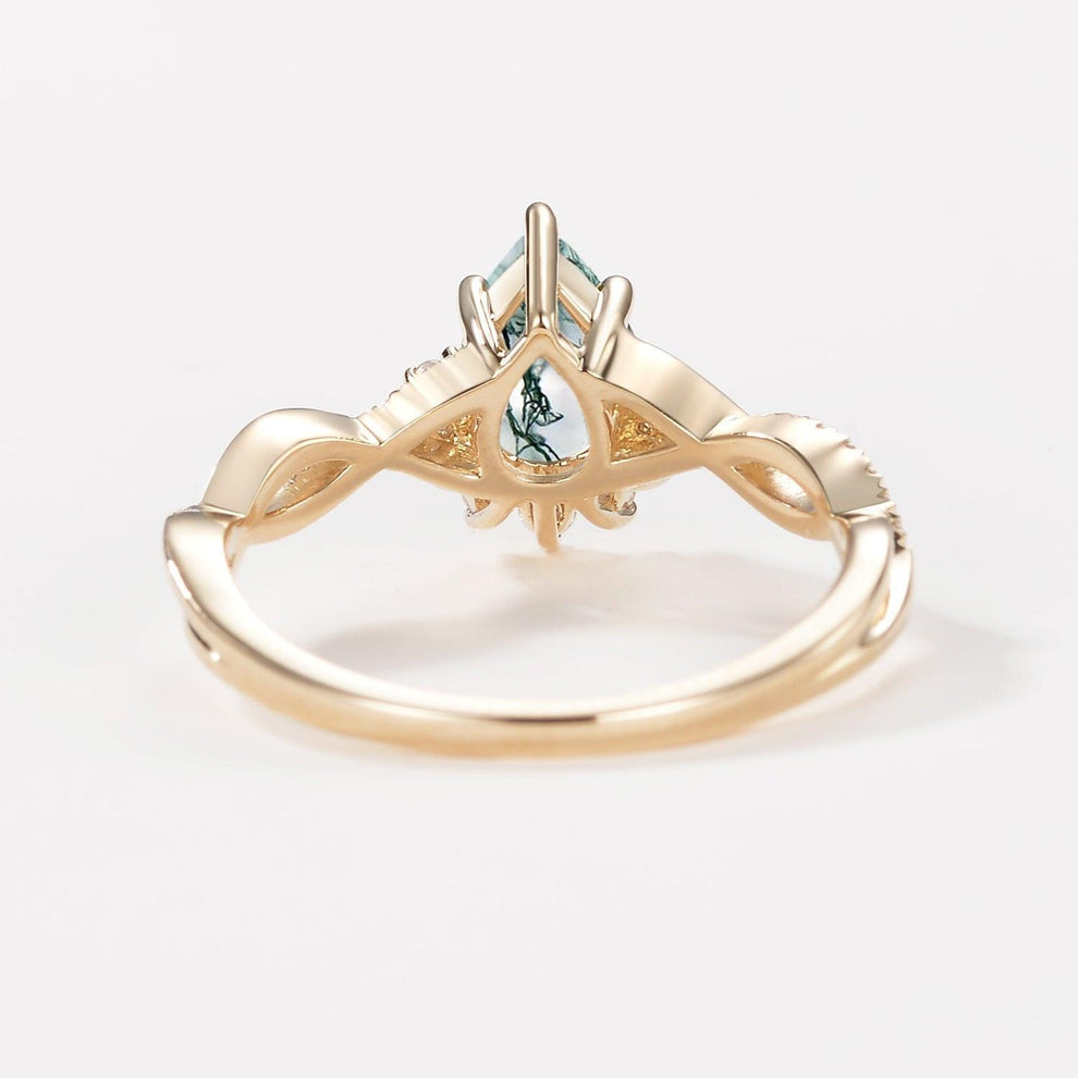 Barbara’s Grove | Pear Moss Agate Infinity Engagement Ring.