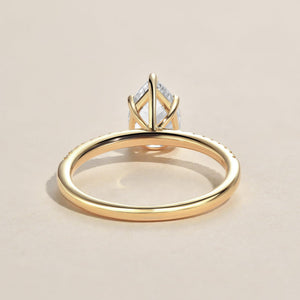 Classic 1.5ct Pear Shaped Moissanite Pave Solitaire Ring.