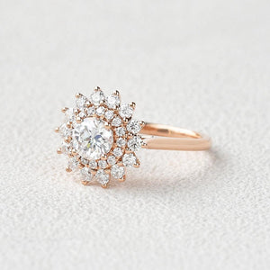 Flower Round Cut Moss Agate Rose Gold Ring.