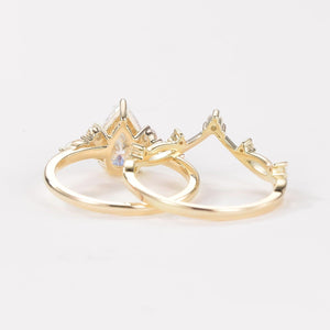 Ona Branches Pear Moss Agate Leafy Ring Set 2pcs.