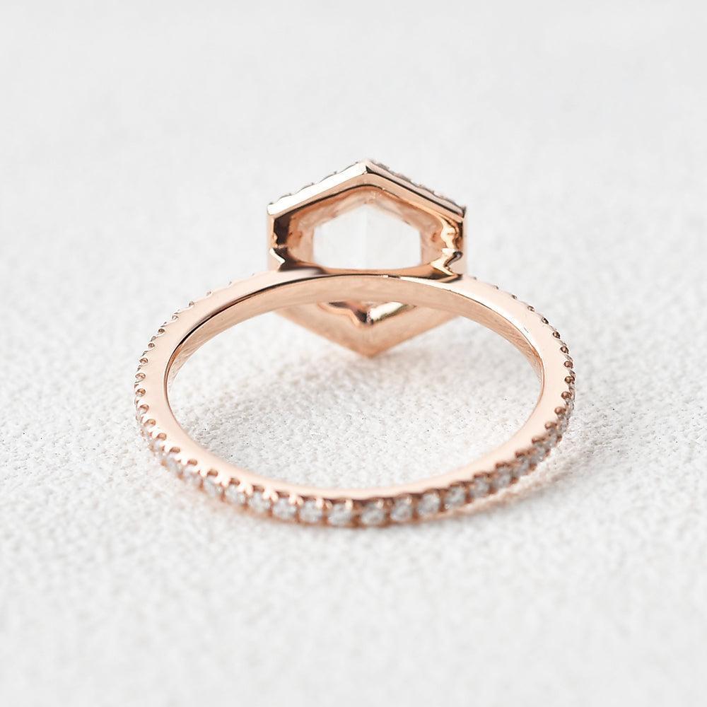 Vintage Hexagon Moonstone & Moissantie Halo Ring.