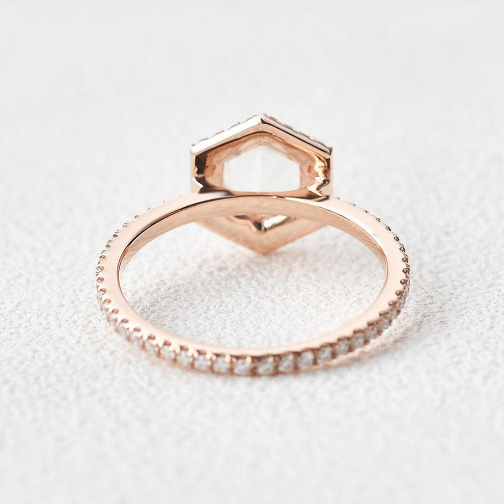 Vintage Hexagon Moonstone & Moissantie Halo Ring.