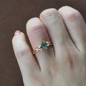 Minimalist Kite Cut Moss Agate Infinity Engagement Ring.