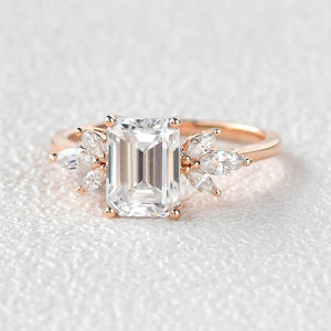 Sylvie’s Lattice | Emerald Cut Moss Agate Cluster Engagement Ring.