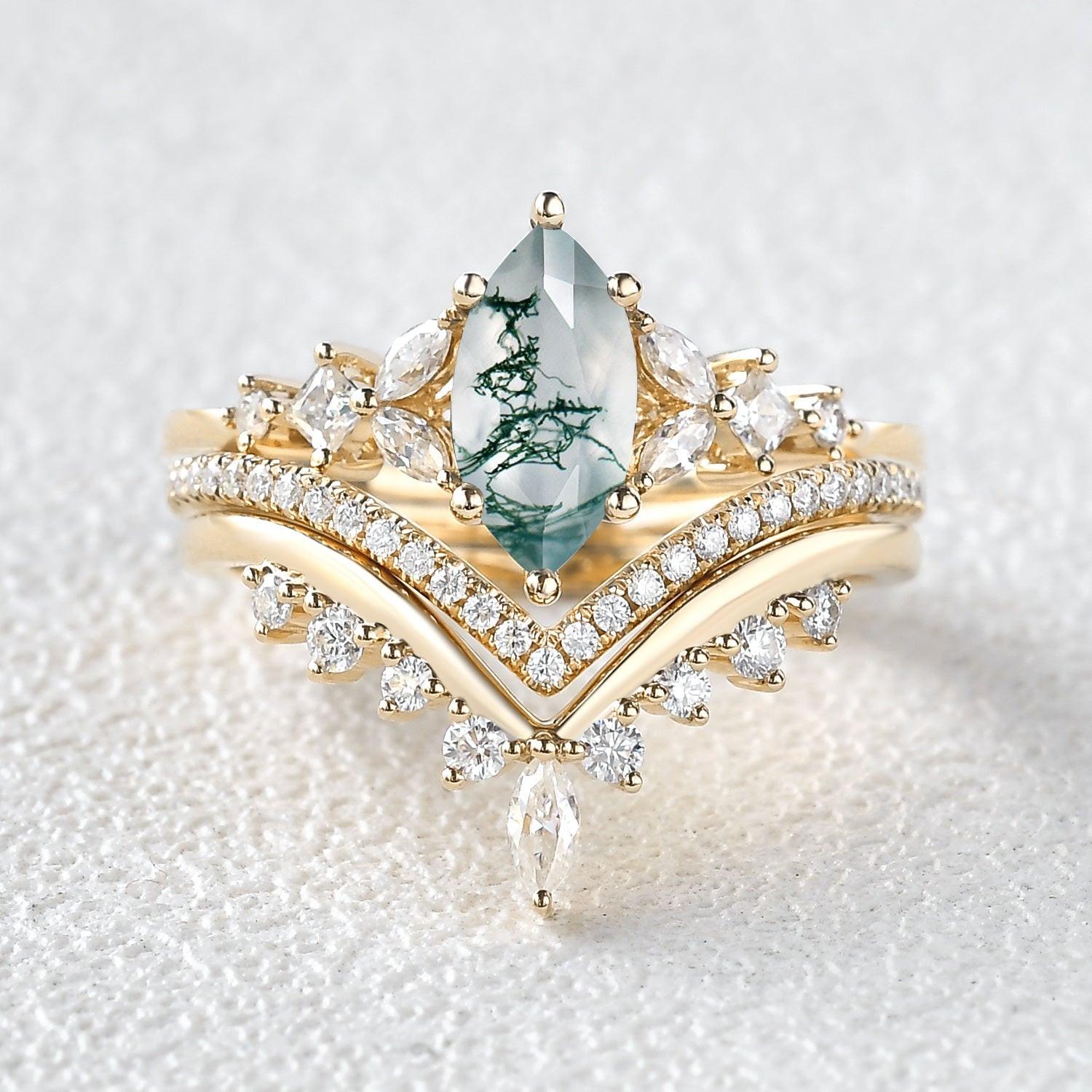 Sylvie’s Trio | Marquise Cut Moss Agate Bridal Set 3pcs.
