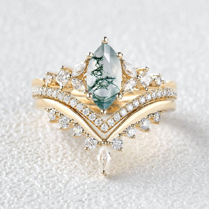 Sylvie’s Trio | Marquise Cut Moss Agate Bridal Set 3pcs.