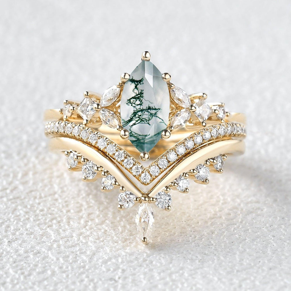 Sylvie’s Trio | Marquise Cut Moss Agate Bridal Set 3pcs.