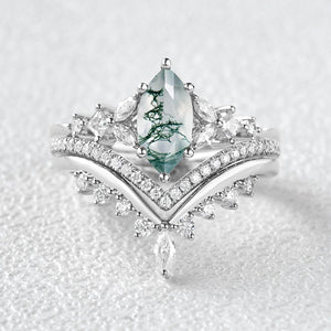Sylvie’s Trio | Marquise Cut Moss Agate Bridal Set 3pcs.