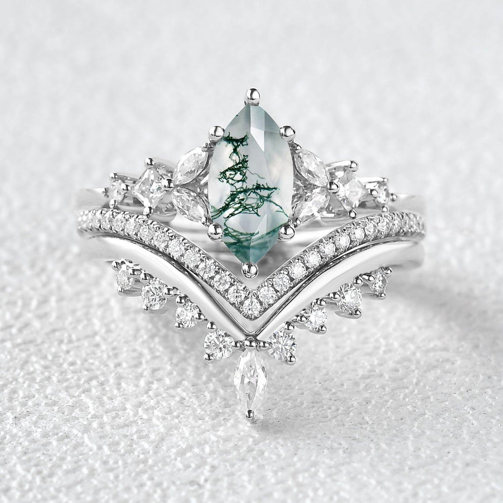 Sylvie’s Trio | Marquise Cut Moss Agate Bridal Set 3pcs.