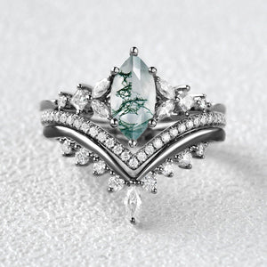 Sylvie’s Trio | Marquise Cut Moss Agate Bridal Set 3pcs.