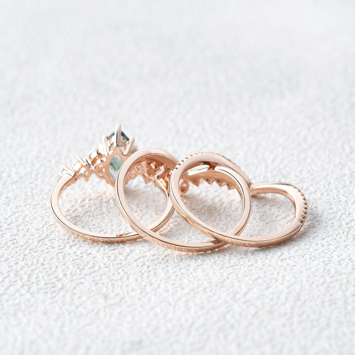 Sylvie’s Trio | Marquise Cut Moss Agate Bridal Set 3pcs.